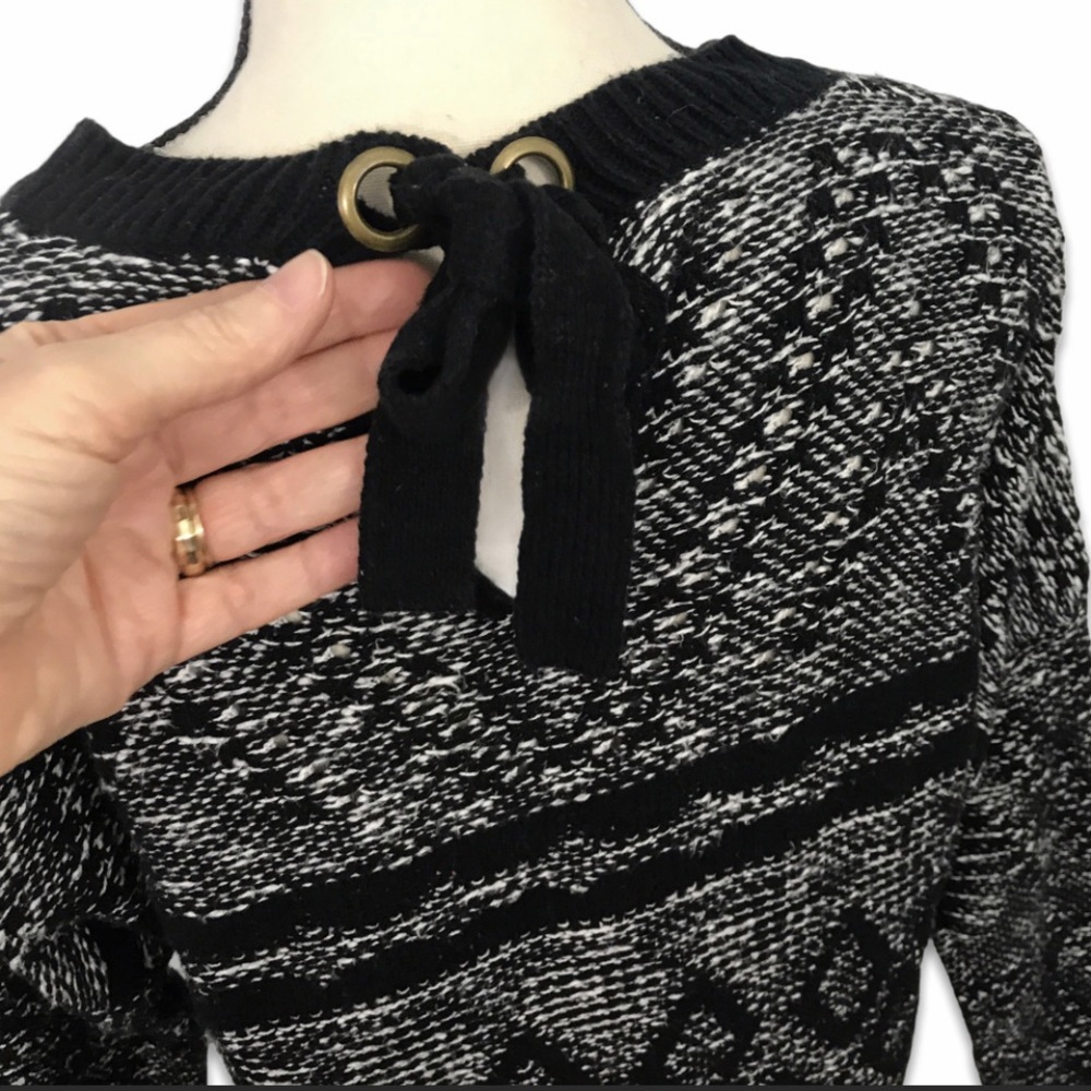 Lucky Brand Diamond Knit Sweater Womens Sz Small Black White Marled Oversized